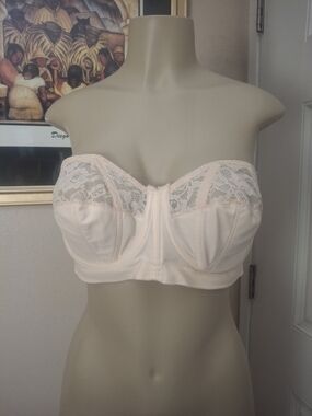 Vintage Goddess Strapless Lace-Top Longline Bra - Cream